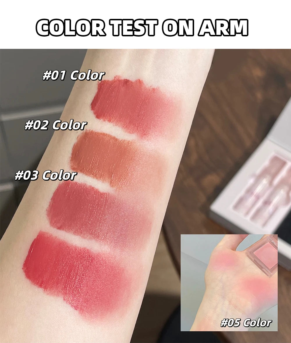 Conjunto de Batons Mate 6 Peças - Kit Maquilhagem Lábios Veludo Nude com Blush e Colar Presente