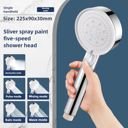 Chuveiro de Mão de Alta Pressão com Suporte e Mangueira – 5 Modos de Jato Ajustáveis | Acessório Redondo para Casa de Banho