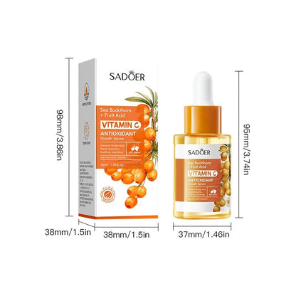 Suero de vitamina C de espino amarillo SADOER: antioxidante, iluminador, hidratante, esencia suave, piel radiante (30 ml)