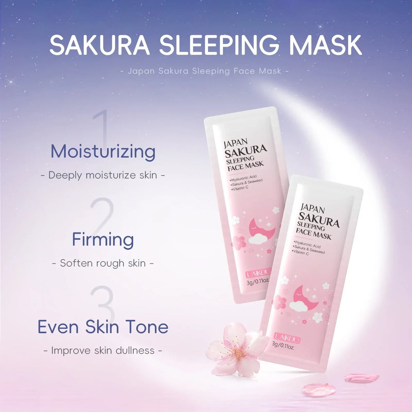 Kit de cuidado de la piel Sakura (24 piezas): mascarillas, mascarillas para ojos, mascarillas para labios, sérum, limpiador, tónico, esencia y crema hidratante.
