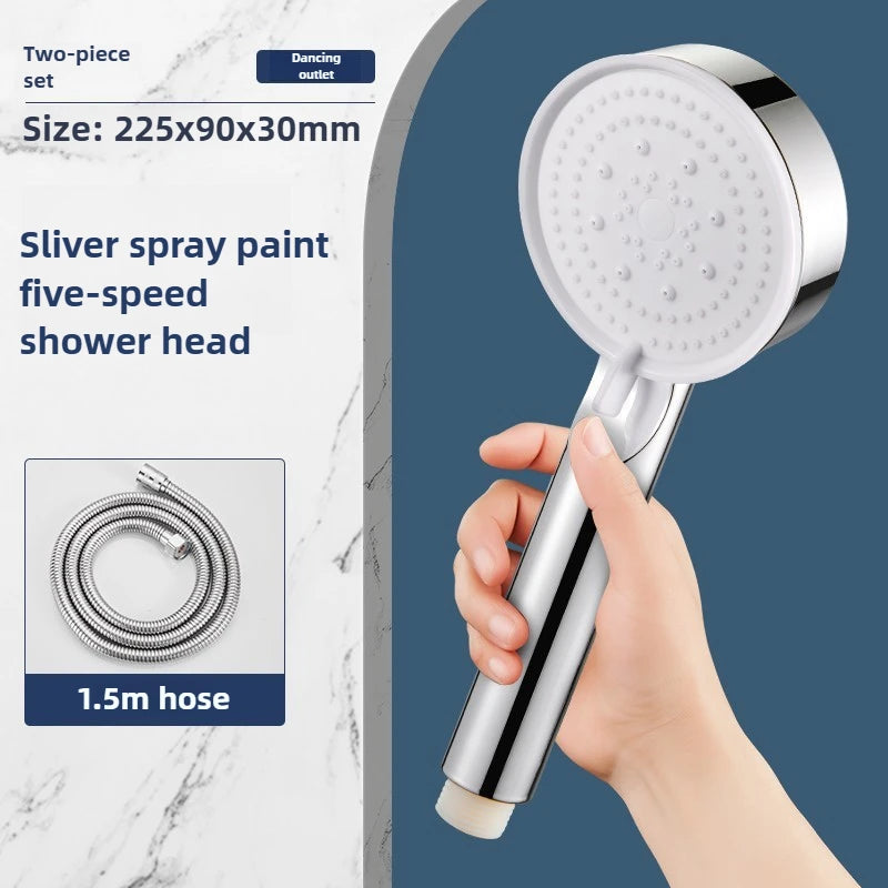 Chuveiro de Mão de Alta Pressão com Suporte e Mangueira – 5 Modos de Jato Ajustáveis | Acessório Redondo para Casa de Banho