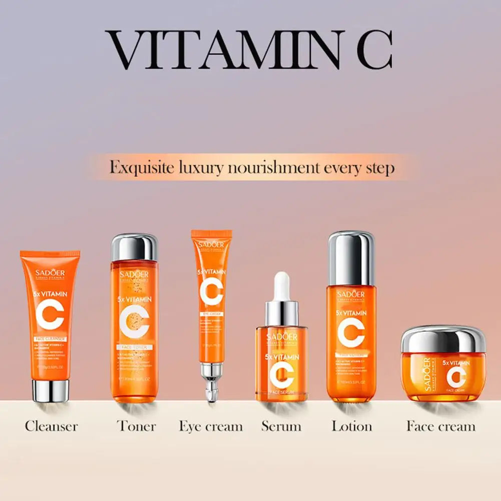 Kit 5 Produtos Vitamina C | Hidratação Profunda | Anti-Envelhecimento | Reduz Linhas Finas | Skincare Coreano Nutritivo