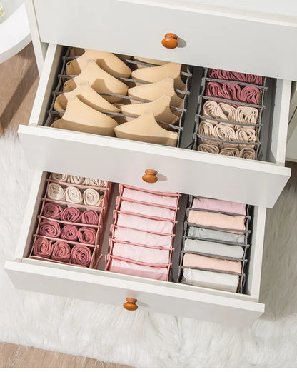 Organizador de Gavetas para Meias e Roupa Interior | Caixa Separadora com 7 Divisórias | Organizador Dobrável para Sutiãs, Calças e Jeans | Ideal para Quarto, Roupeiro e Dormitório