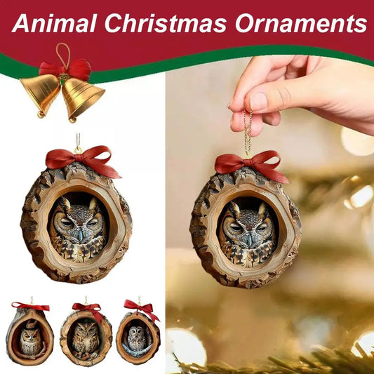 Christmas Cartoon Owl Hanging Pendants Ornament 2D Acrylic Christmas Tree Forest Animal Pendants Home Christmas Ornaments ﻿