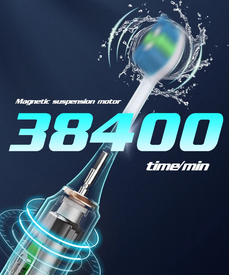 Cepillo de dientes eléctrico sónico con 6 cabezales: temporizador inteligente y blanqueamiento dental.