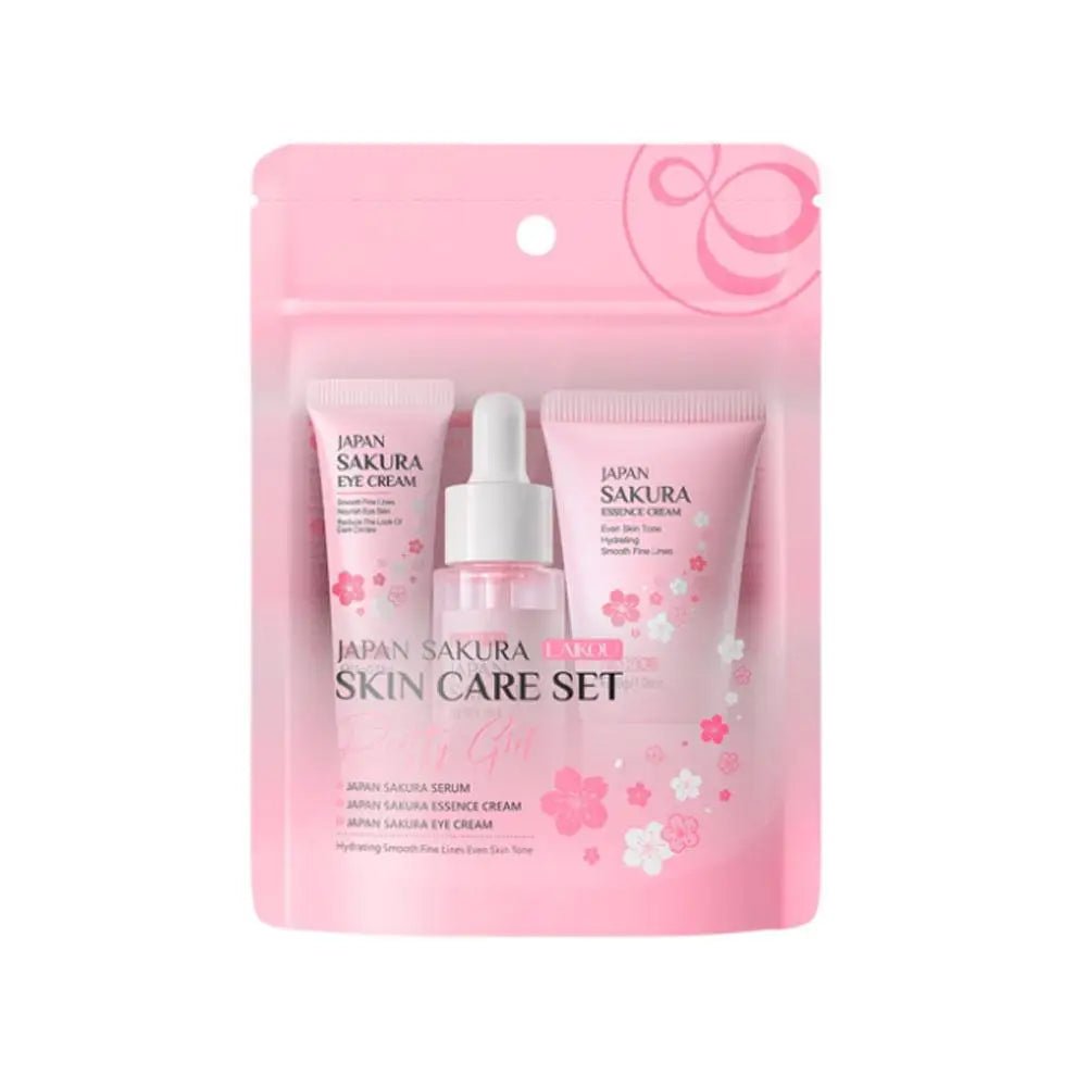 Kit de cuidado de la piel LAIKOU Sakura (5/3 piezas): crema, sérum, tónico, limpiador, protector solar, contorno de ojos y set de regalo.