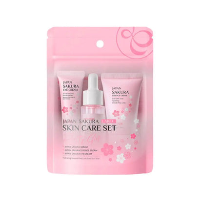 Kit de cuidado de la piel LAIKOU Sakura (5/3 piezas): crema, sérum, tónico, limpiador, protector solar, contorno de ojos y set de regalo.