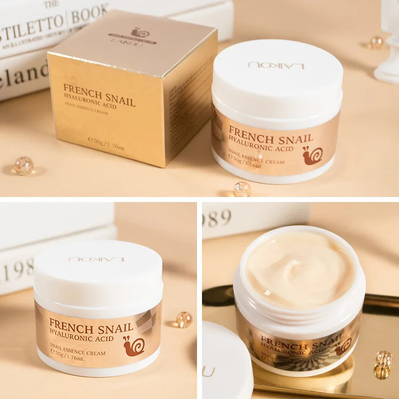 Crema facial de caracol LAIKOU con ácido hialurónico: hidratante reafirmante, colágeno y suero antiedad.