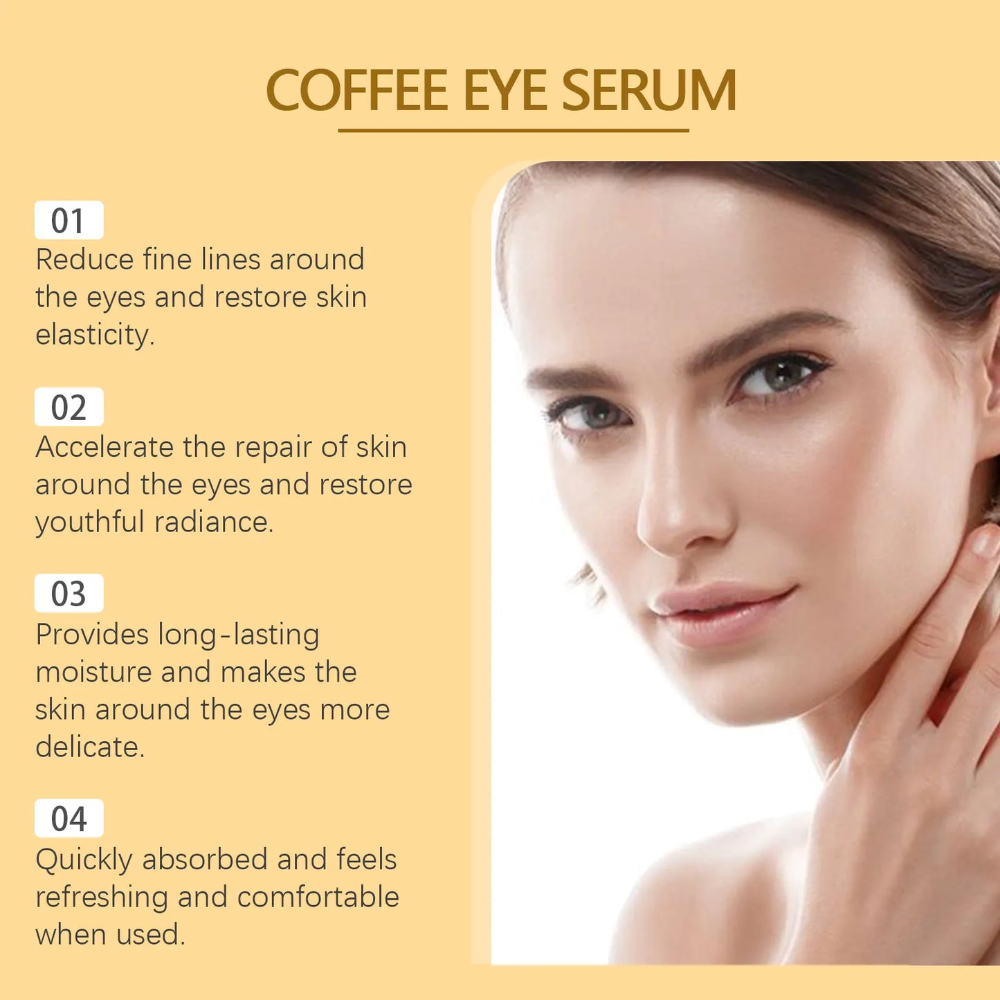 Suero para ojos con 5 % de café: reduce las líneas de expresión, aclara las ojeras, reduce la hinchazón y el colágeno hidrata.