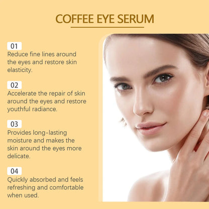 Suero para ojos con 5 % de café: reduce las líneas de expresión, aclara las ojeras, reduce la hinchazón y el colágeno hidrata.