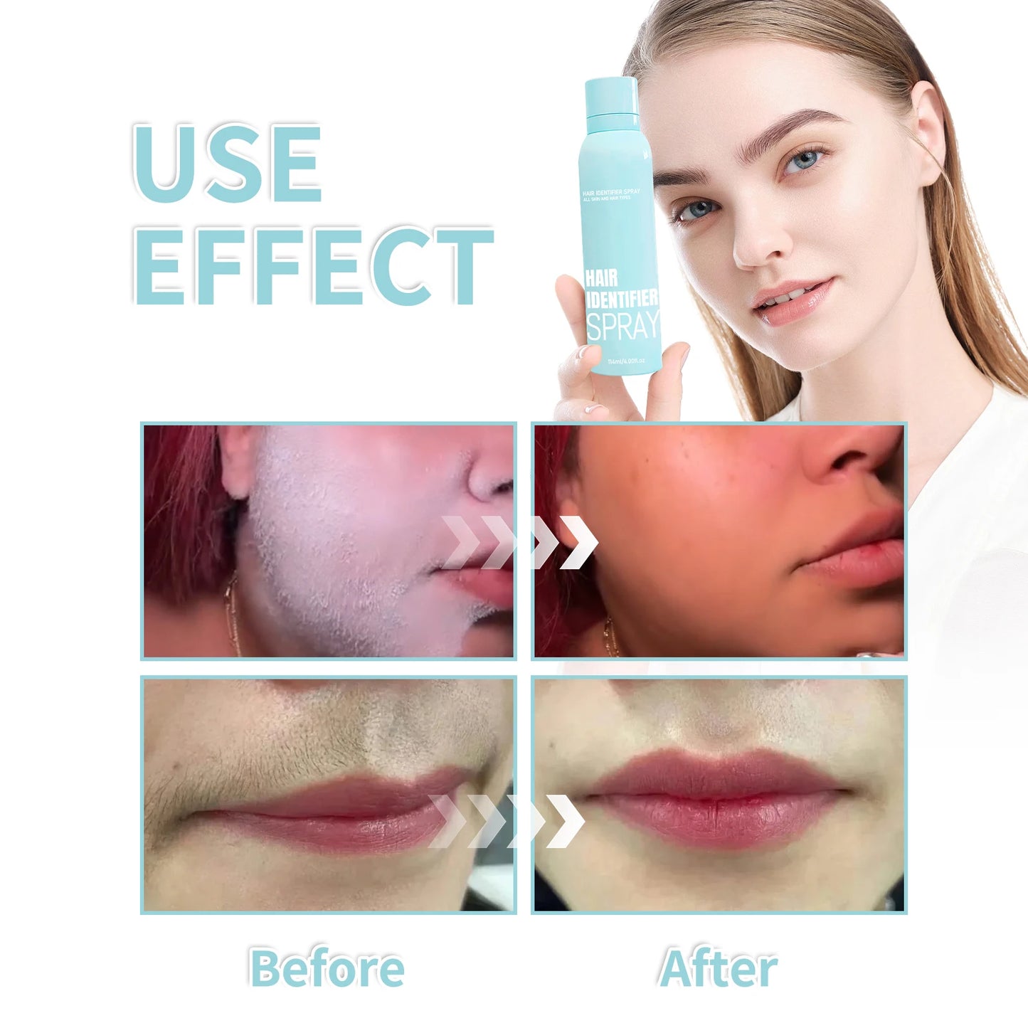 Spray Identificador Pelos 114ml + 4 Lâminas Dermaplaning - Depilação Facial Suave Indolor Profissional