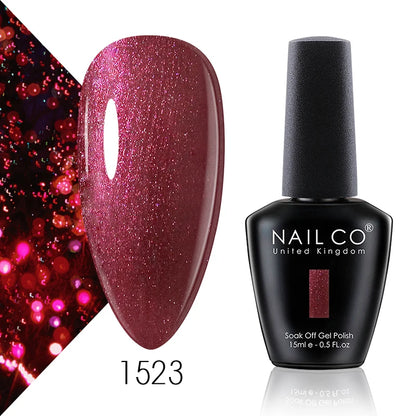 NAILCO Gel Nail Polish 15ml Dark Red Series – UV Glitter Colors Professional Semi-Permanent Manicure