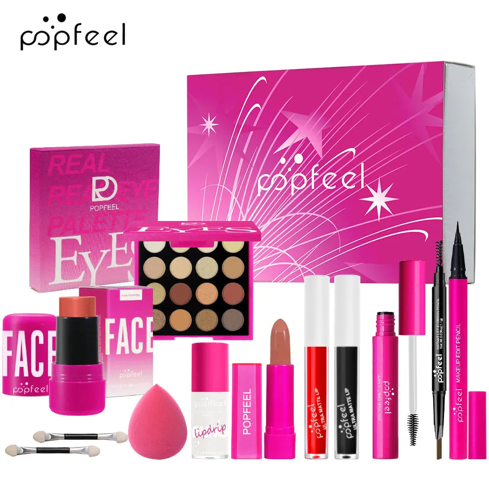 Conjunto Presente POPFEEL Rosa – Kit Maquilhagem com Sombras Blush e Batom para Meninas Aniversário