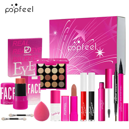 Conjunto Presente POPFEEL Rosa – Kit Maquilhagem com Sombras Blush e Batom para Meninas Aniversário