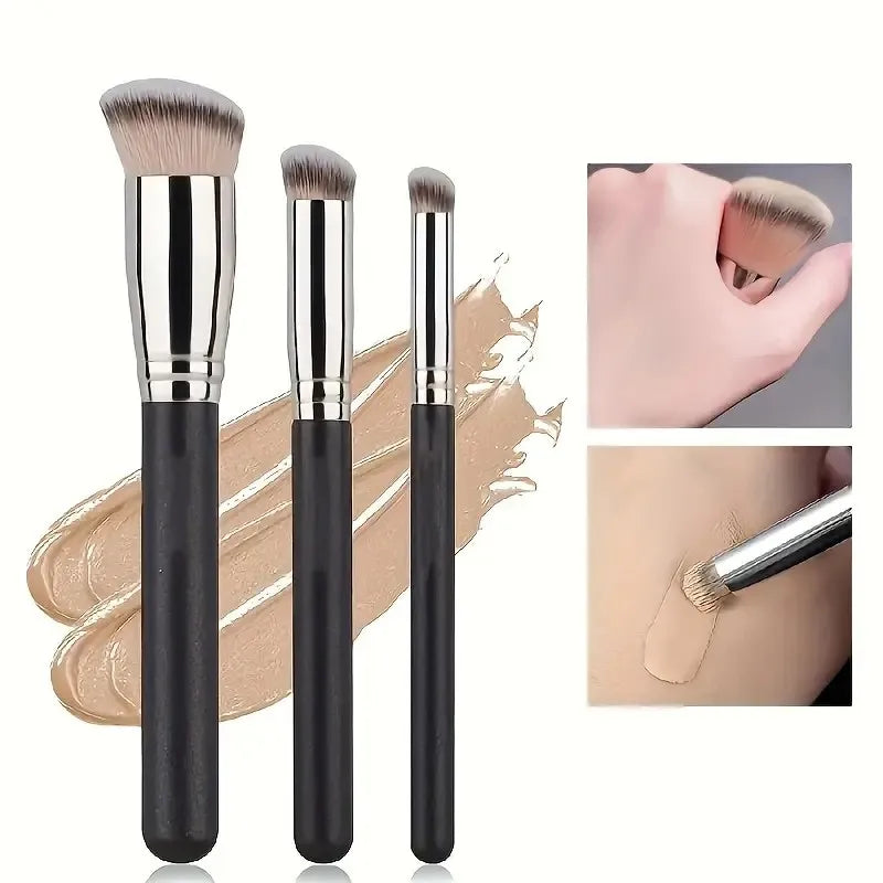Kit con 3 brochas para corrector: tamaño pequeño, mediano y grande | Brochas profesionales para corregir y cubrir acné, imperfecciones y ojeras