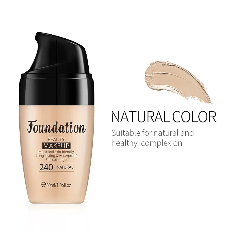 Liquid foundation makeup bottle 240 natural shade with creamy texture swatch on white background