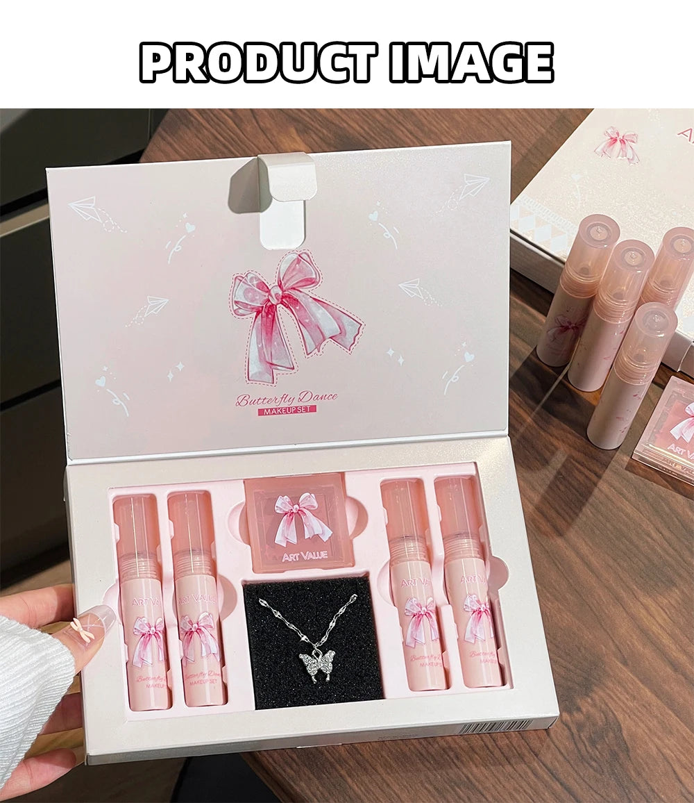 Conjunto de Batons Mate 6 Peças - Kit Maquilhagem Lábios Veludo Nude com Blush e Colar Presente