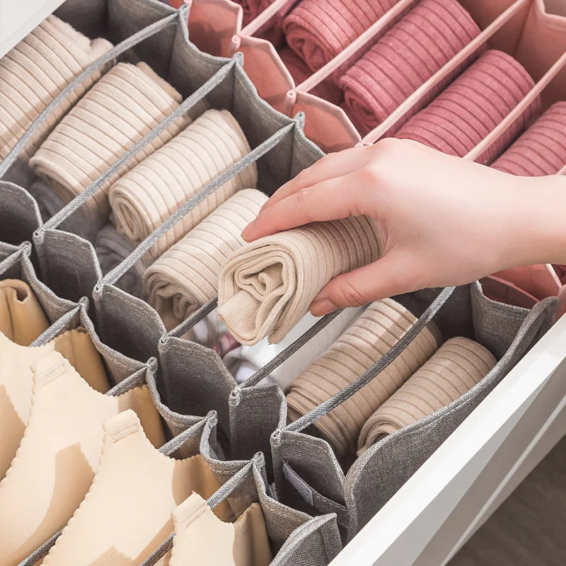 Organizador de Gavetas para Meias e Roupa Interior | Caixa Separadora com 7 Divisórias | Organizador Dobrável para Sutiãs, Calças e Jeans | Ideal para Quarto, Roupeiro e Dormitório