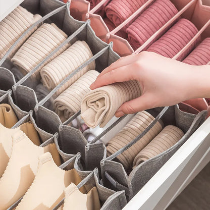 Organizador de Gavetas para Meias e Roupa Interior | Caixa Separadora com 7 Divisórias | Organizador Dobrável para Sutiãs, Calças e Jeans | Ideal para Quarto, Roupeiro e Dormitório