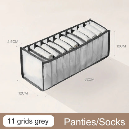 Organizador de Gavetas para Meias e Roupa Interior | Caixa Separadora com 7 Divisórias | Organizador Dobrável para Sutiãs, Calças e Jeans | Ideal para Quarto, Roupeiro e Dormitório