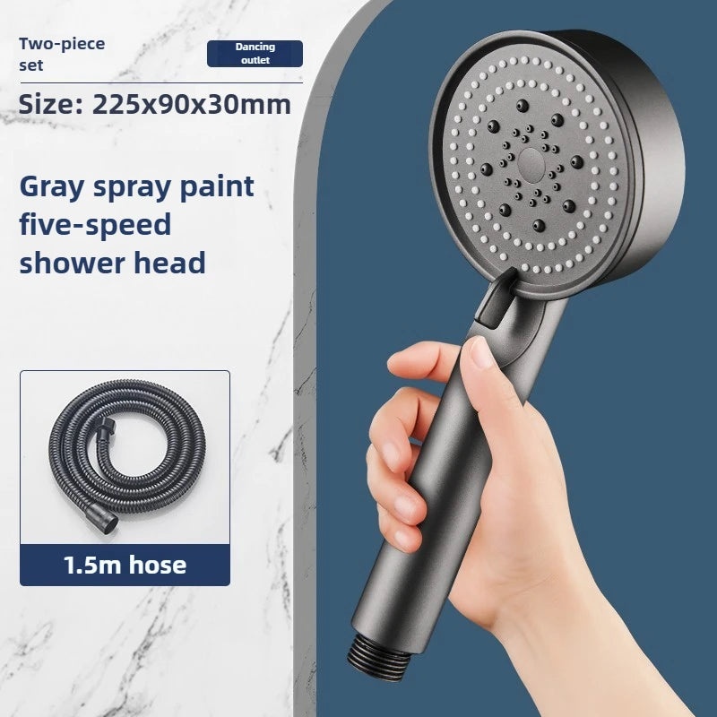 Chuveiro de Mão de Alta Pressão com Suporte e Mangueira – 5 Modos de Jato Ajustáveis | Acessório Redondo para Casa de Banho