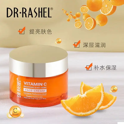 Crema facial con vitamina C del Dr. Rashel: iluminadora, hidratante, aclaradora, mejora las líneas finas y la piel opaca, ácido hialurónico y antienvejecimiento.