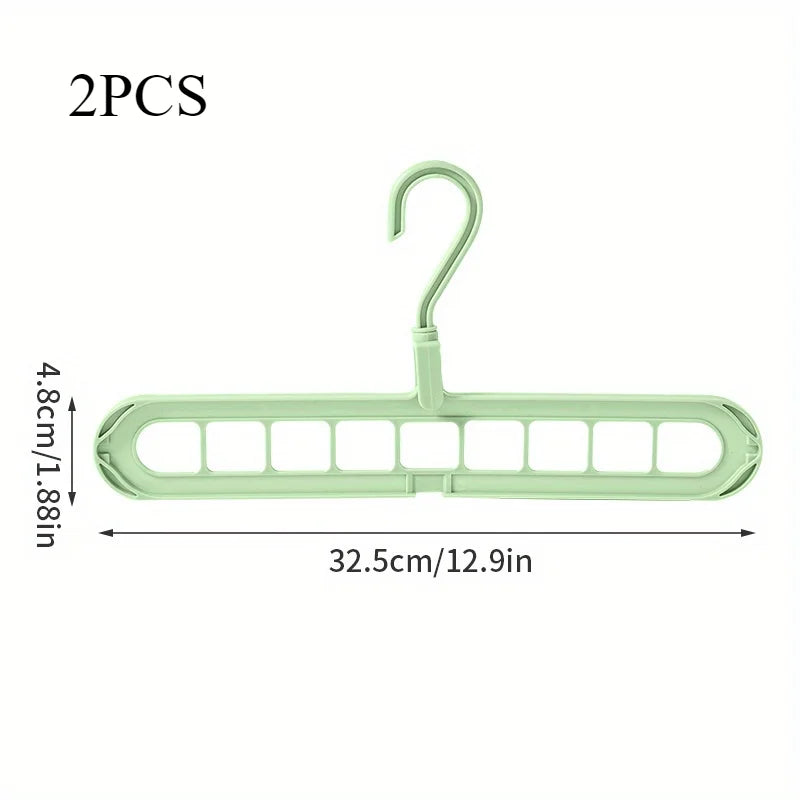 2 ou 4 Peças – Cabide Multifuncional Dobrável e Reutilizável | Suporte com Nove Orifícios para Organização de Roupas | Cabide em Plástico para Uso Doméstico – Vermelho & Verde