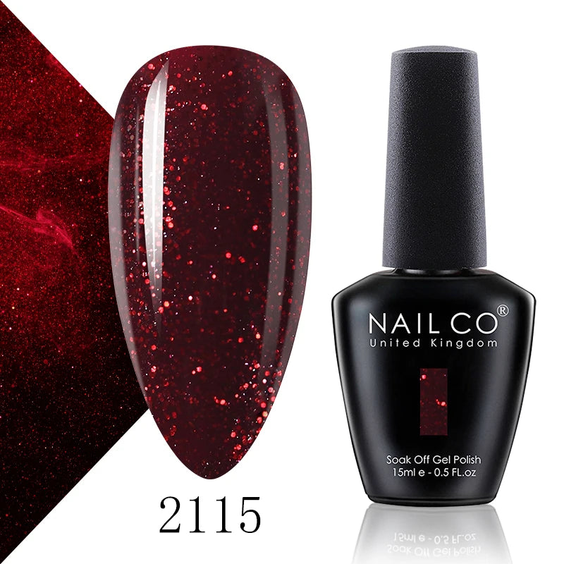 NAILCO Gel Nail Polish 15ml Dark Red Series – UV Glitter Colors Professional Semi-Permanent Manicure