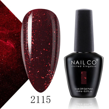 NAILCO Gel Nail Polish 15ml Dark Red Series – UV Glitter Colors Professional Semi-Permanent Manicure