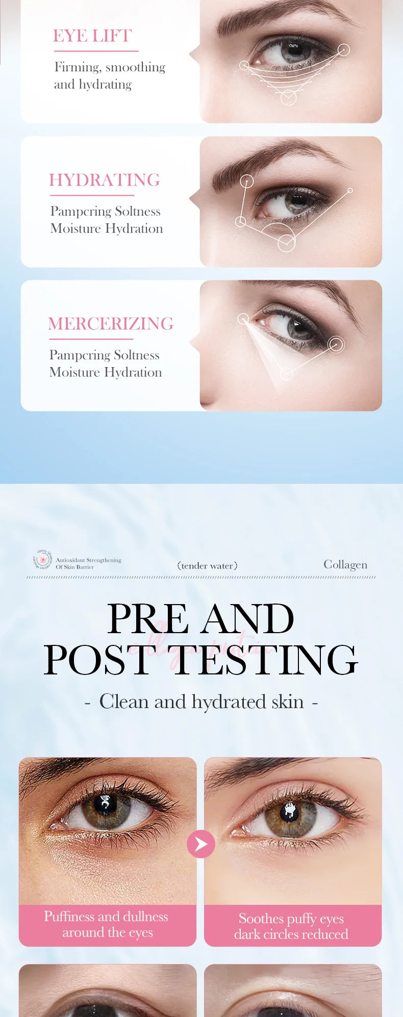 Mascarillas de colágeno para ojos SADOER Sakura (60 unidades): antiojeras, antihinchazón, hidratantes y reafirmantes.