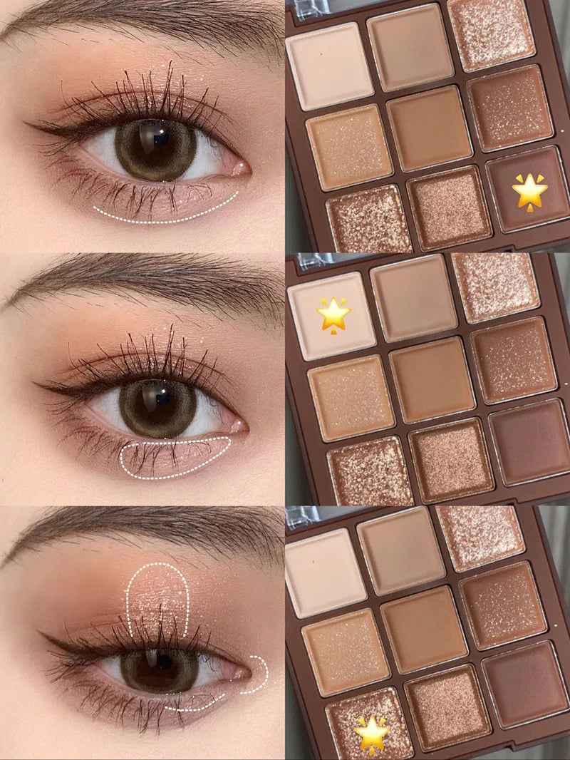 Paleta de sombras de ojos cuadradas de 9 colores: reduce la hinchazón, es fácil de aplicar y el maquillaje es duradero.