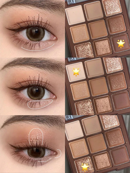 Paleta de sombras de ojos cuadradas de 9 colores: reduce la hinchazón, es fácil de aplicar y el maquillaje es duradero.