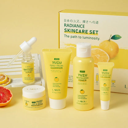 Kit LAIKOU YUZU Grapefruit 5 Peças - Creme Sérum Tónico Limpeza Olhos Hidratação Facial