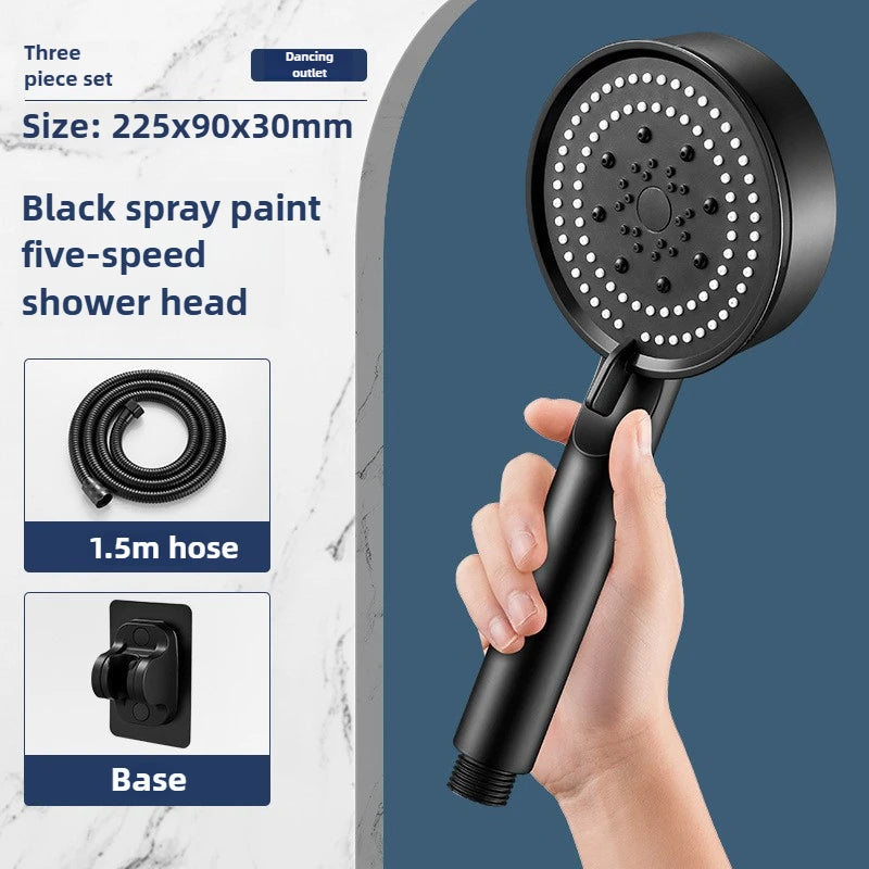 Chuveiro de Mão de Alta Pressão com Suporte e Mangueira – 5 Modos de Jato Ajustáveis | Acessório Redondo para Casa de Banho