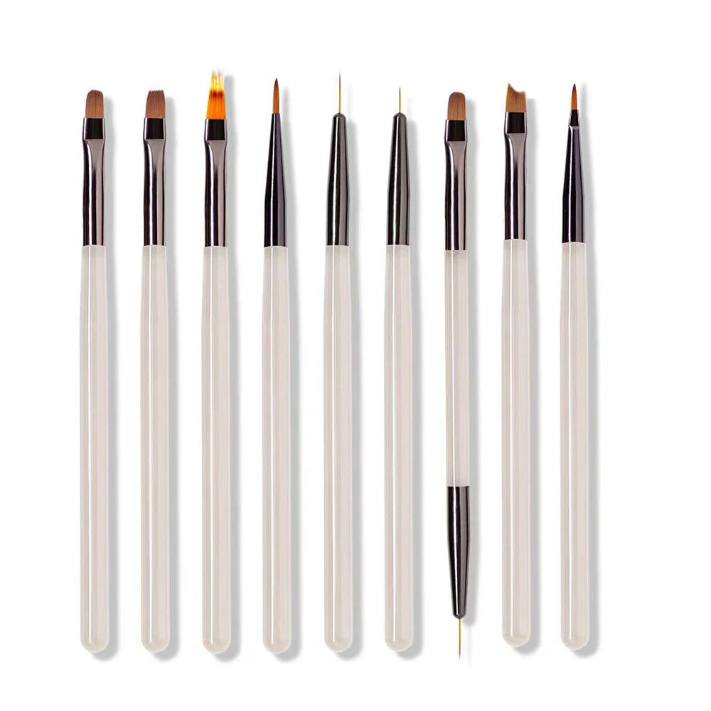Juego de 9 pinceles para pintar uñas: herramientas profesionales para detalles y diseños
