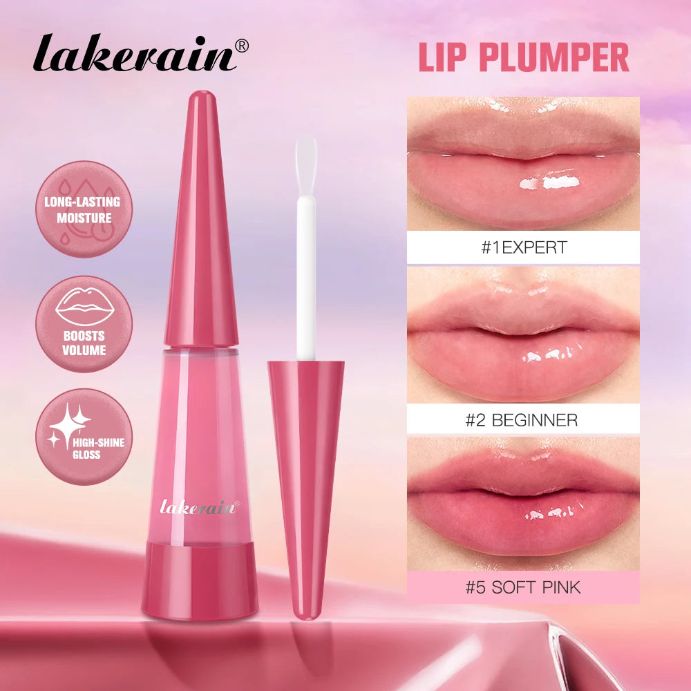 Brillo labial voluminizador Lakerain: hidratación profunda, nutrición duradera, brillo intenso, acabado voluminoso, líquido hidratante.
