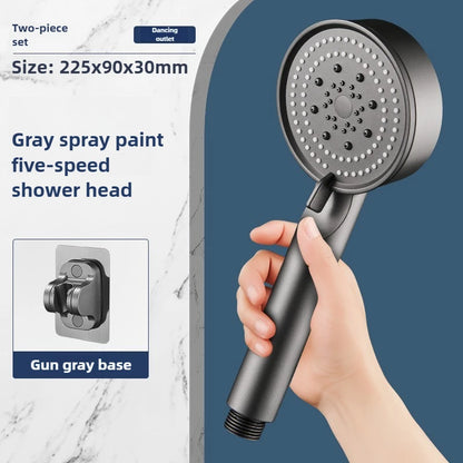 Chuveiro de Mão de Alta Pressão com Suporte e Mangueira – 5 Modos de Jato Ajustáveis | Acessório Redondo para Casa de Banho