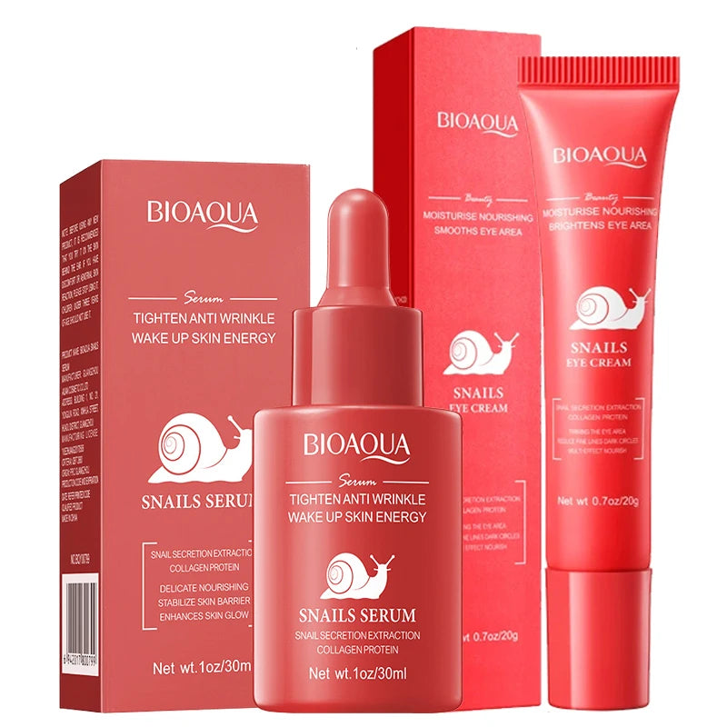 Conjunto BIOAQUA Caracol Anti-Idade - Sérum Facial Creme Olhos Hidratante Iluminador