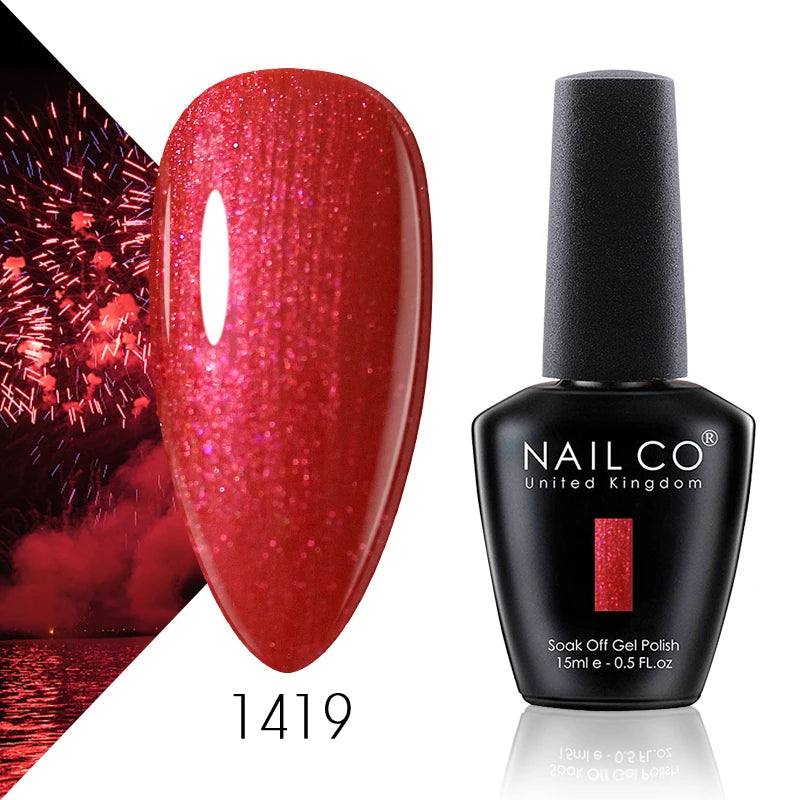 NAILCO Gel Nail Polish 15ml Dark Red Series – UV Glitter Colors Professional Semi-Permanent Manicure