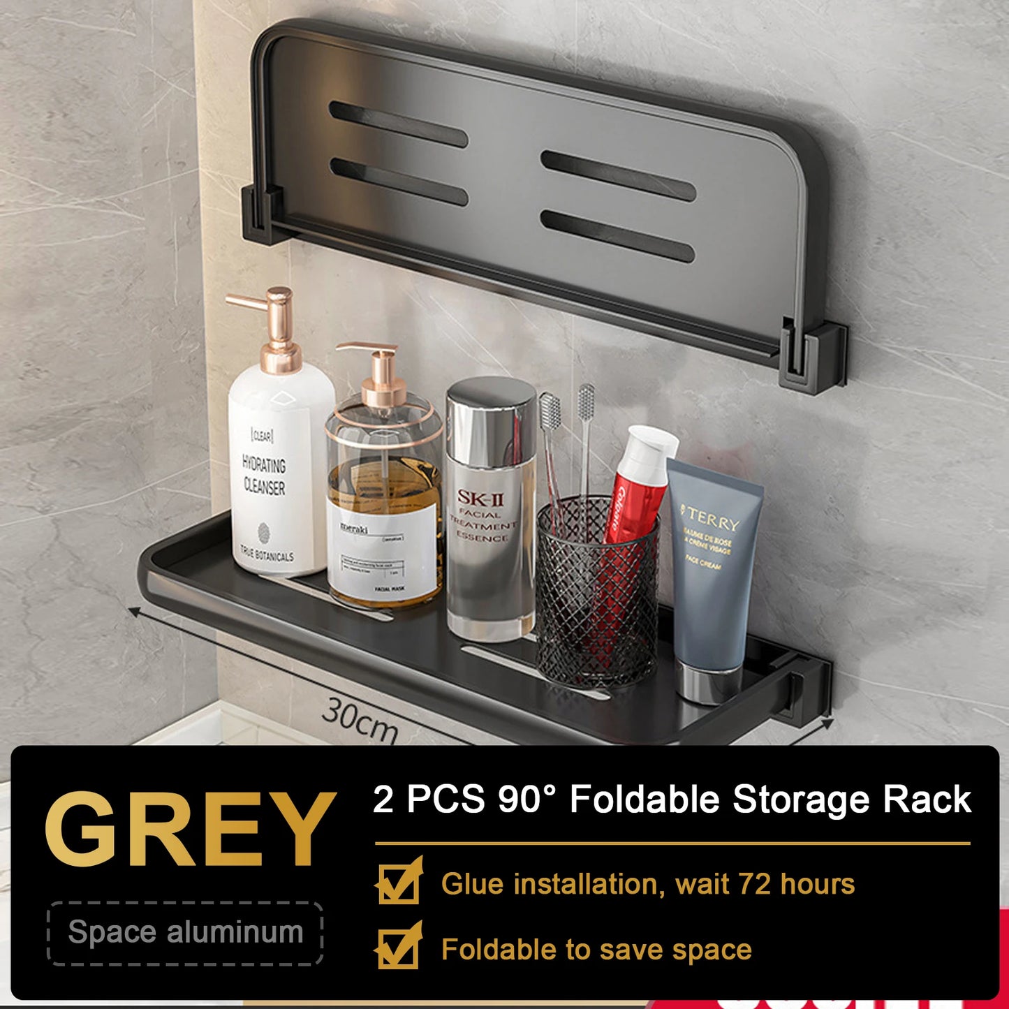 Prateleira Dobrável de Armazenamento para Banheiro – Estante para Banheiro Adequada para Banheiro, Cozinha e Lavanderia, de Parede