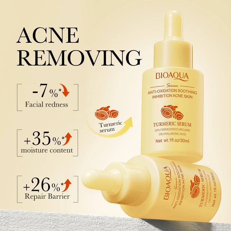Kit BIOAQUA Cúrcuma 4 Peças - Sérum Anti-Idade Creme Olhos Anti-Acne Hidratante Iluminador