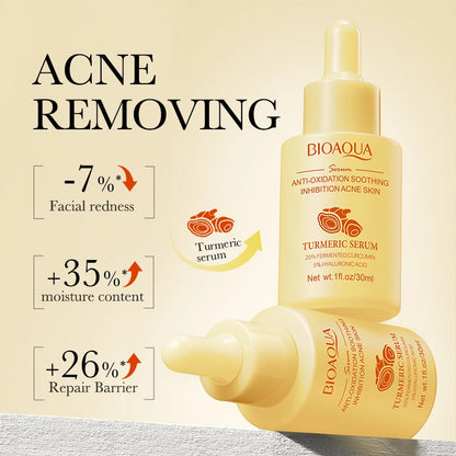 Kit BIOAQUA Cúrcuma 4 Peças - Sérum Anti-Idade Creme Olhos Anti-Acne Hidratante Iluminador