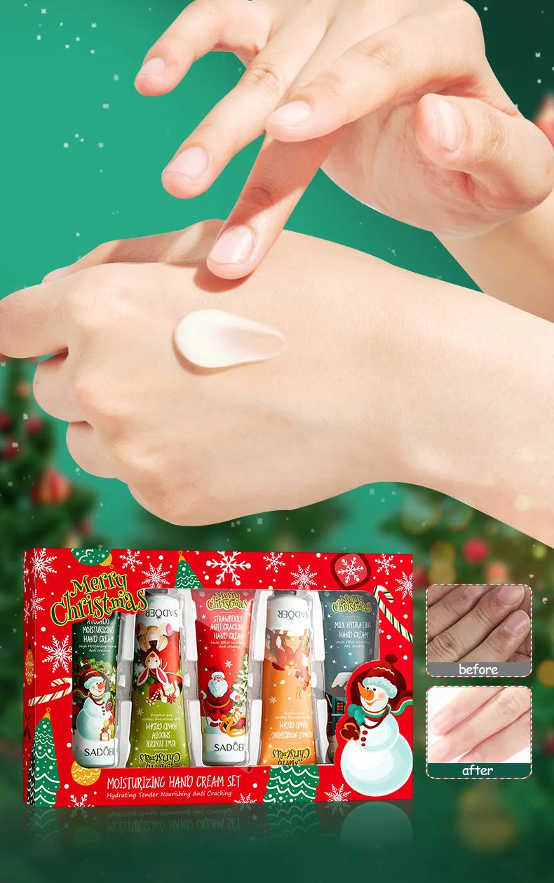 Kit 5 Cremes de Mãos SADOER Hidratante Anti-Rachaduras – Presente Natal Caixa Oferta Nutritivo