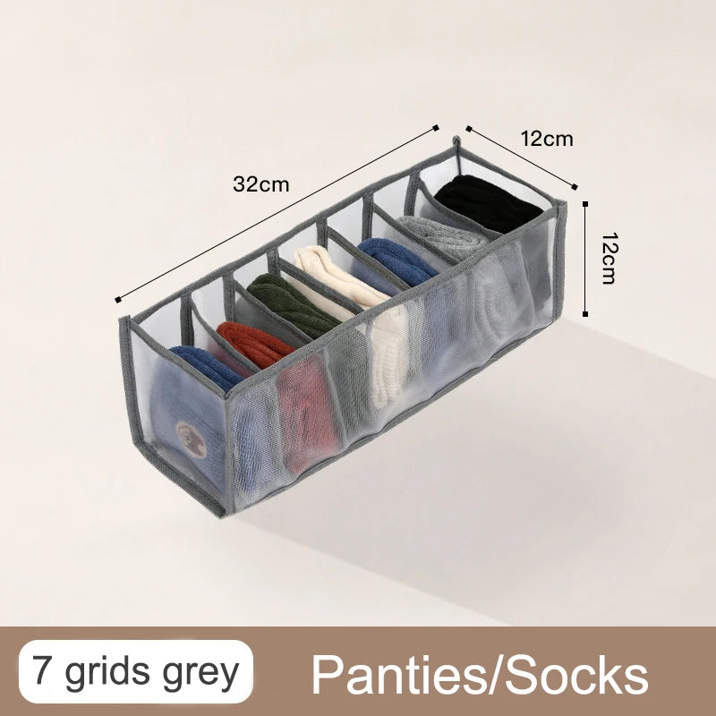 Organizador de Gavetas para Meias e Roupa Interior | Caixa Separadora com 7 Divisórias | Organizador Dobrável para Sutiãs, Calças e Jeans | Ideal para Quarto, Roupeiro e Dormitório