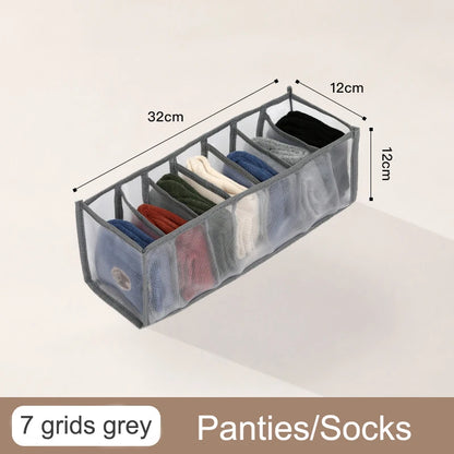 Organizador de Gavetas para Meias e Roupa Interior | Caixa Separadora com 7 Divisórias | Organizador Dobrável para Sutiãs, Calças e Jeans | Ideal para Quarto, Roupeiro e Dormitório