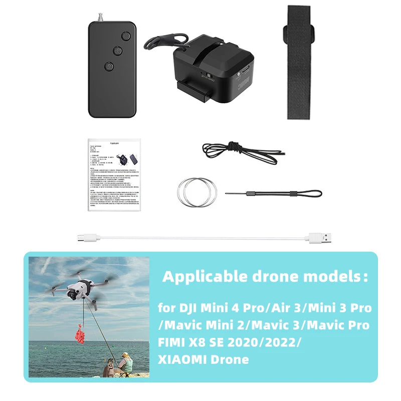 BRDRC Launch System for DJI Mini 4K / Mini 4 Pro / Air 3 / Mini 3 Pro / Mavic 3 / Mavic Pro – Airdrop Device for Fishing, Lightweight Delivery and Rescue