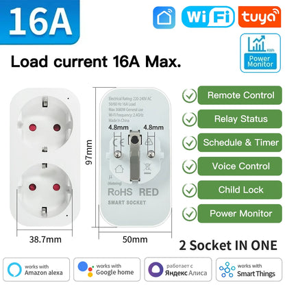 Tuya TNCE Smart Plug WiFi / Zigbee 3.0 – EU Standard 16A / 20A | Energy Monitoring, Timer, Voice Control | Alexa Compatible