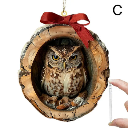 Christmas Cartoon Owl Hanging Pendants Ornament 2D Acrylic Christmas Tree Forest Animal Pendants Home Christmas Ornaments ﻿