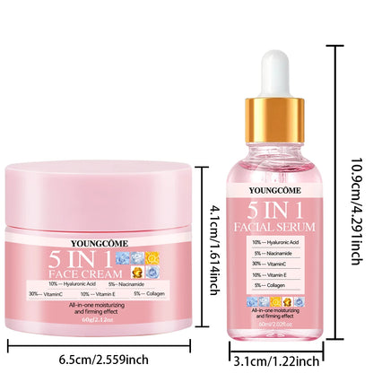 Kit Sérum Creme 5 em 1 Anti-Idade - Clareamento Rugas Firmeza Poros Hidratação Facial