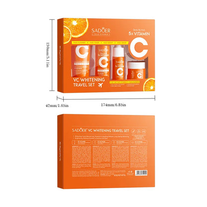 Kit de cuidado de la piel con vitamina C: 5 piezas | Limpiador, tónico, esencia, crema e hidratante | Set de viaje portátil